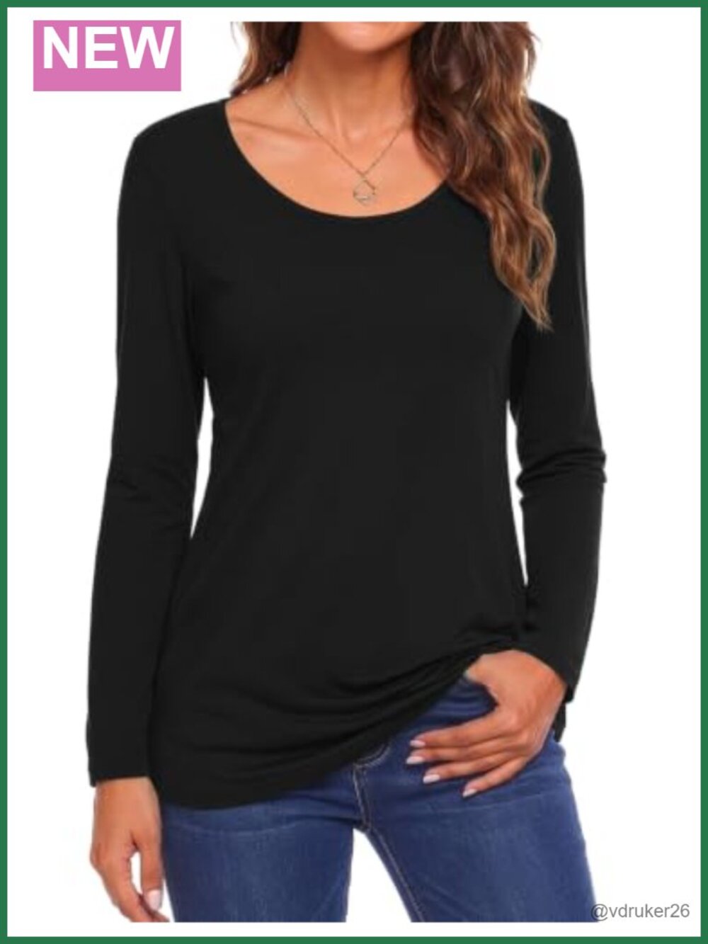 Womens Cotton Long Sleeve Scoop Neck Tunic Top Loose Fit Layering Tee